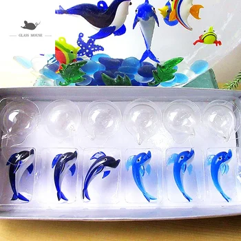 6pcs NEW Custom handmade modrá plávajúce sklo Bublina ryby miniatúrne Sošky akváriu dekorácie prívesok charms sea horse sochy