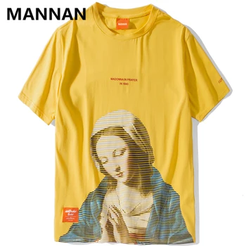 MANNAN Madonna V Modlitbe Tshirts Zábavné Panny Márie Mens Hip Hop Bežné Bavlna Krátky Rukáv T Košele 2019 Muž Streetwear Tees