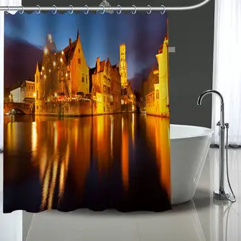 Vlastné Belgicko Záclony Polyester Kúpeľňa Nepremokavé Sprchový Záves S Plastovými Háčikmi Viac Veľkosť