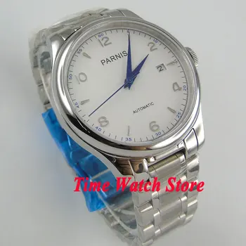 Parnis 38 mm biela dial modré ruky dátum zafírové sklo 21 šperky MIYOTA Automatický pohyb pánske hodinky 782