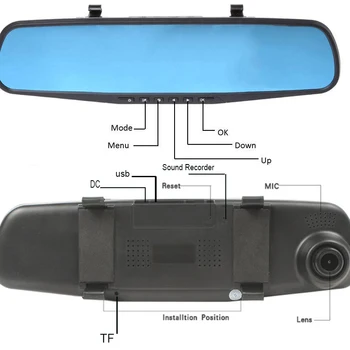 4.3 INCH Auta DVR Duálny Objektív Auto Kamera 1080P Video Rekordér Spätné Zrkadlo S Zozadu DVR Dash cam Auto Registrator
