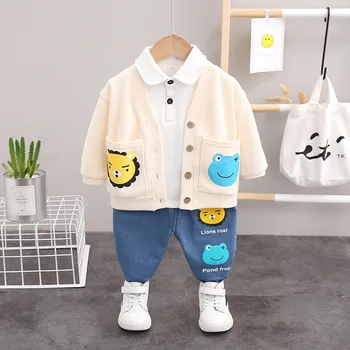2021 Cartoon Pletenie Detské Zimné Suit Baby Boy Šaty, Obleky Pre Chlapcov, Oblečenie Vesta+Tričko+Nohavice 3 Kusy Nastaviť Pre 1-4 Veku