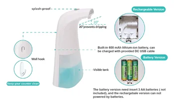 Touchless Kúpeľňa Automatické Penové Mydlá Nabíjateľná Naplniteľné Inteligentné Dotykové Zadarmo Liquid Strane Misky Umývanie Čerpadla