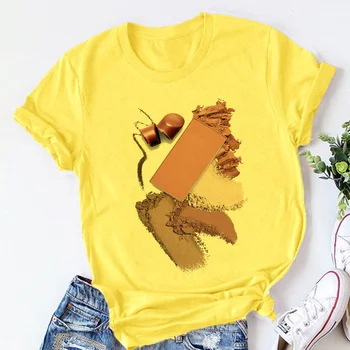 Farebné Foundation make-up Tlač T-shirt dámske Letné Harajuku Zábava Móde Vzor Ružové Tričko Top Bežné Krátke Rukáv Tričko